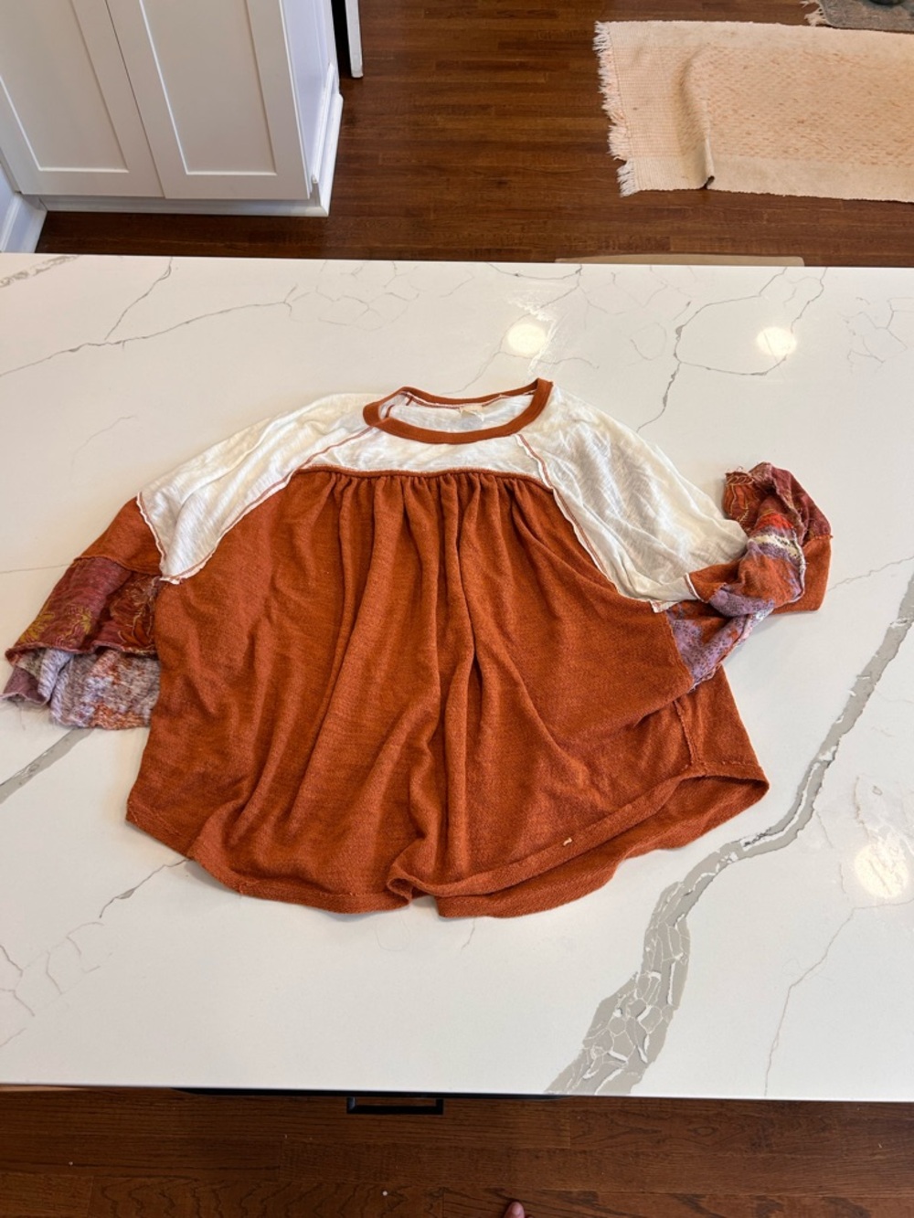 Free People Rust and Cream Mixed-Pattern Raglan Tunic